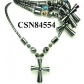 Hematite Cross Pendant Beads Stone Chain Choker Fashion Women Necklace